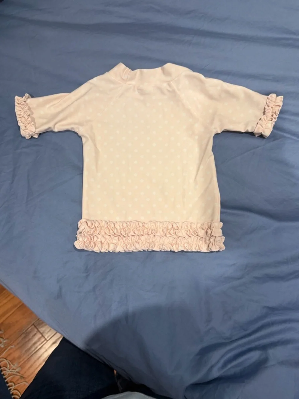 GUC Ruffle Butts Peachy-Pinkish Polka Dot Rash Guard & Swim Bottoms